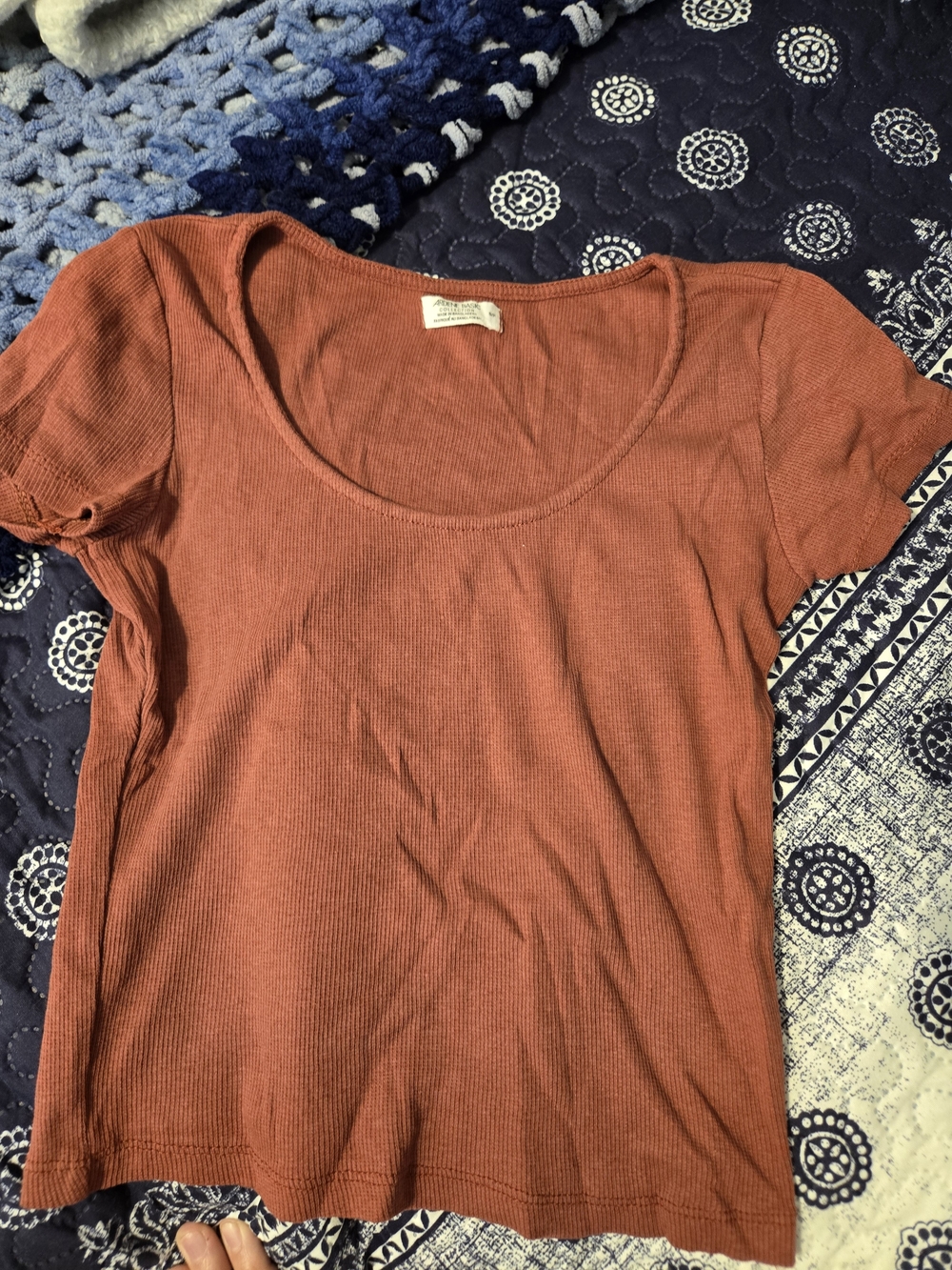 Ardene Ribbed Scoop Neck Crop Top - Rust Orange